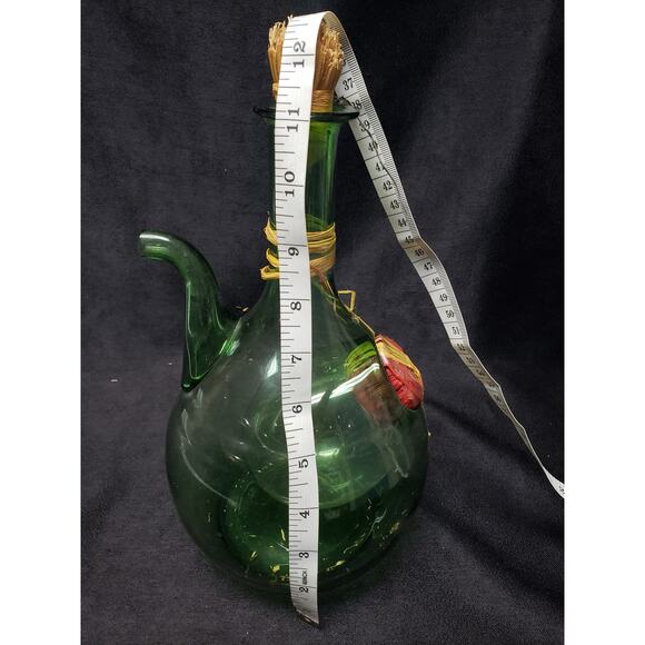 Vintage Italian Green Hand Blown Glass Wine Decanter w Ice Chamber Made In Italy - Picture 8 of 9